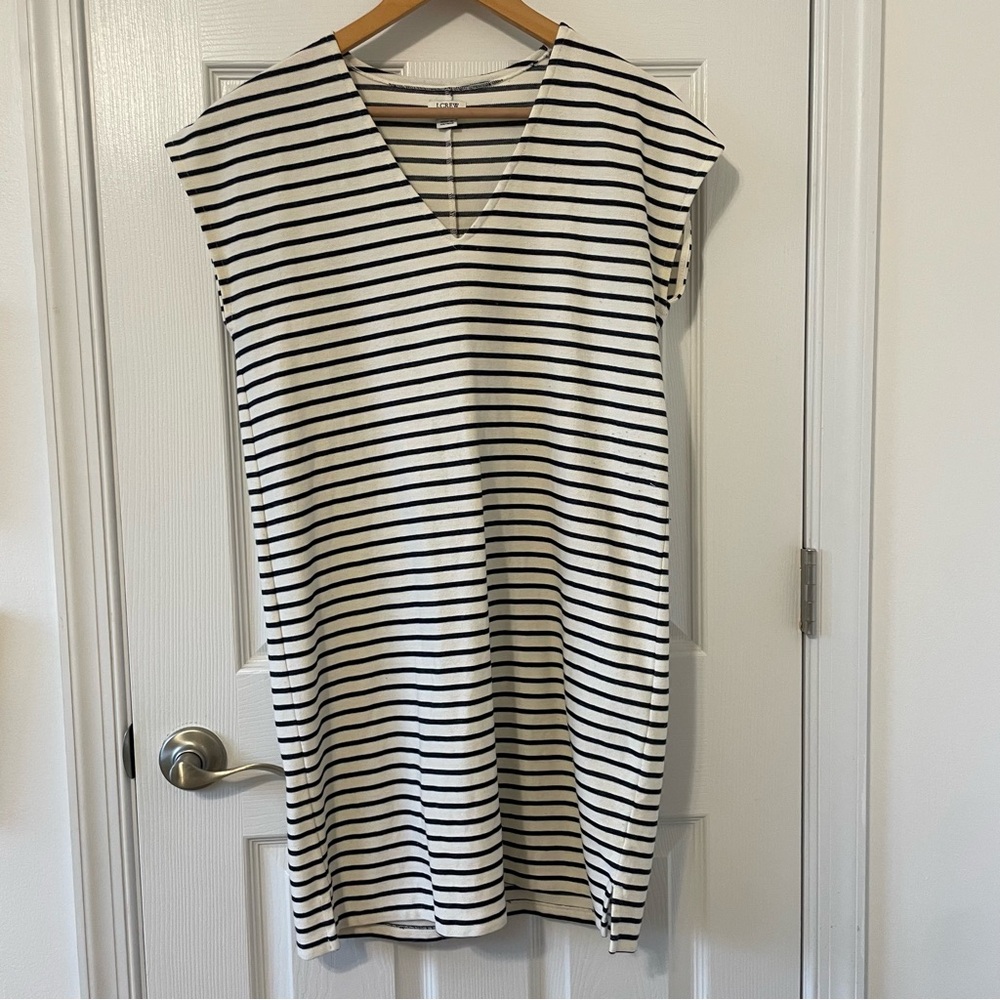 J. Crew Navy and White Striped Knit shirt dress